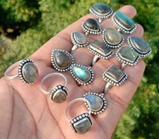 Labradorite Gemstone 925 Sterling Silver Plated 5Pcs Rings Lot NRN-2313
