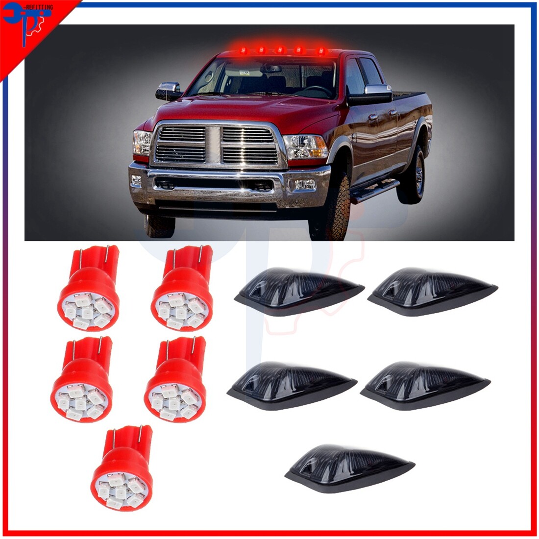 Smoke Cab Marker Light Cover with Red Bulb for GMC Chevy Trucks 5-Pack  