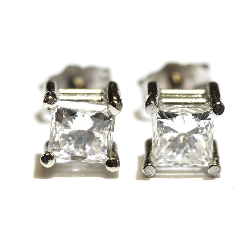 GIA IGI 14k white gold .97ct SI2 H princess diamond stud earrings Natural New