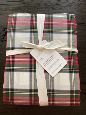 Pottery Barn Stewart Plaid Organic percale Christmas KING sheet set NEW