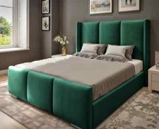 Image of Ottoman Bed Wing Panel Plush Velvet Gas Lift Storage Bed Frame Double King Size