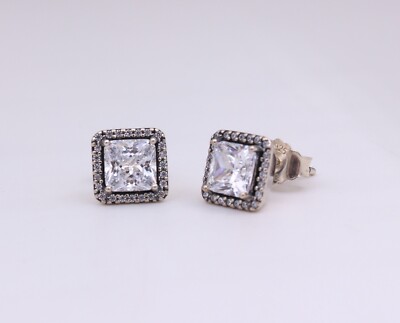 New Authentic PANDORA Square Sparkle Halo Stud Silver New Authentic PANDORA Square Sparkle Halo Stud Silver