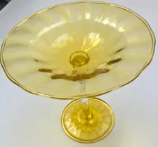 Rare Vintage Yellow Art Glass Footed Pedestal Compote. Circa 1930’s