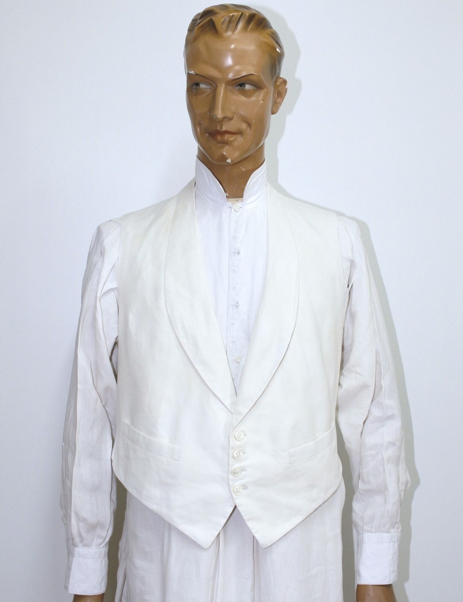 French 1920/30s Shawl Collar Off-White Cotton Canvas Tailored Vest 