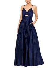 Blondie Nites Juniors Navy Cutout Open-Back Ball Gown Dress - 1 - Navy