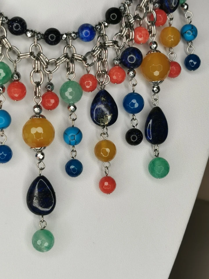 Collana con Pietre Dure semipreziose naturali MANIFATTURA ITALIANA PEZZO UNICO. - Immagine 4 di 4