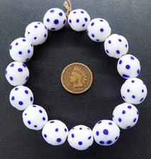 White Eye's  Blue Spots Lamp Trade Beads African Native TT106N Spotted Pony