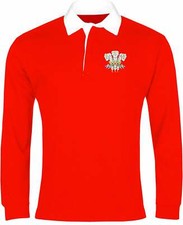 Wales 1970s Retro Long Sleeve Rugby Shirt Embroidered Crest S-3XL