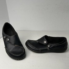 Clarks Ashland Q Button Strap Slip On Loafers Womens Sz 8.5 Black Leather New