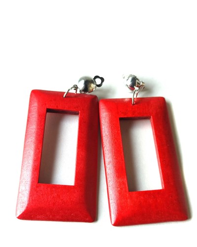 CLIP-ON EARRINGS WOOD CLIP EARRINGS ASSORTED COLORS SQUARE 3 IN L 1.75 W - Picture 3 of 28