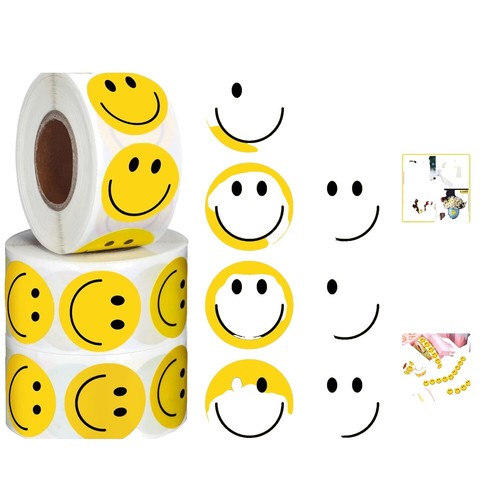 Super Cute Smiley Face Emoji Stickers – 50 Pack Round Vinyl Scrapbook & Envelope Seals