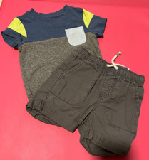 CAT  JACK-Boys Infants 12M 2Pcs Shorts Outfit Color Block Shirt Cuffed Shorts