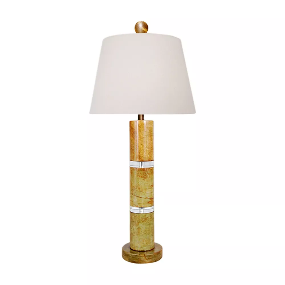 Beautiful Jade Stone w Crystal Round Bamboo Style Table Lamp Crystal Base 30