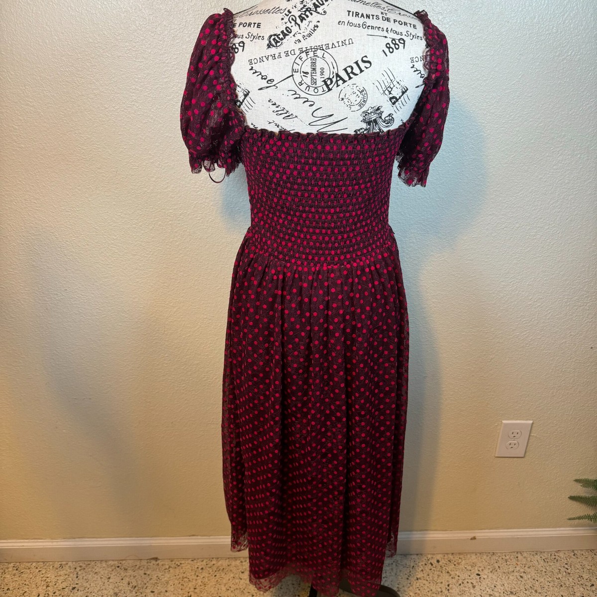 【REBECCA VALLANCE 】アフターアワーズ装飾ミディドレス Rebecca Vallance Midnight Kiss Flocked Burgundy Polka Dot