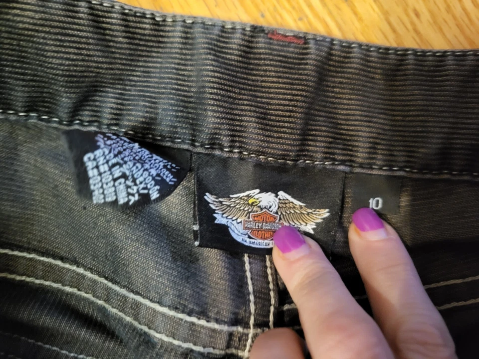 Pantalones bootcut de pana negros/bronce Harley Davidson auténticos para mujer talla 10 Foto 4 de 4