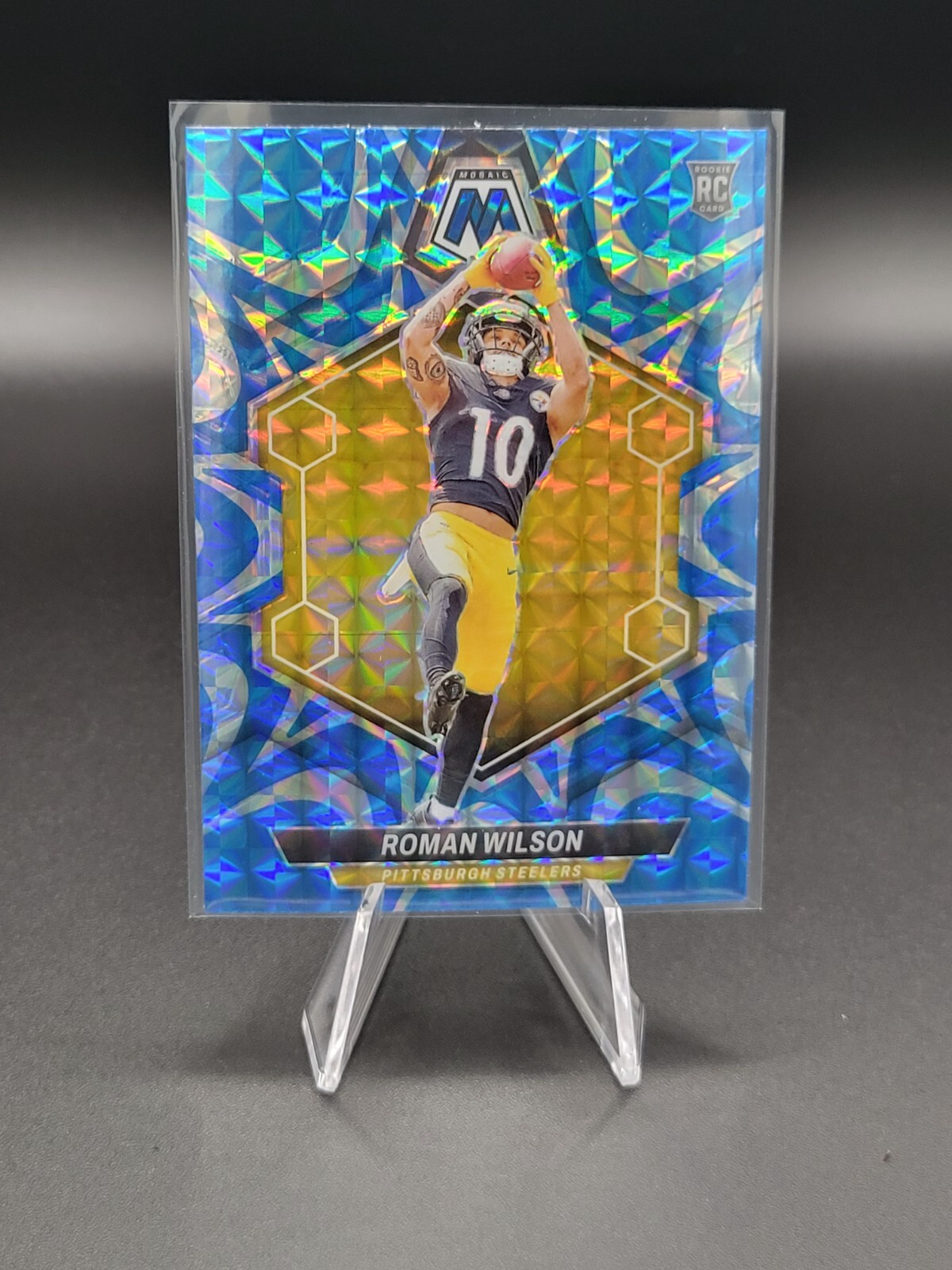 Roman Wilson 2024 Panini - Mosaic #369 Blue Reactive Mosaic (RC) - Steelers
