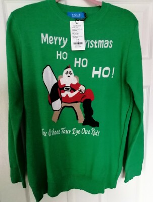 Brand New Boy's Green Funny Santa Christmas Jumper Size X-Large