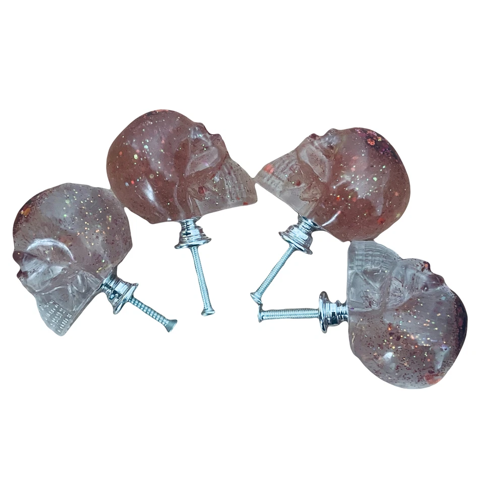 4 Resin Skull Red Glitter Cupboard Door Knobs 25mm Handmade Gothic Decor - Image 3 of 4
