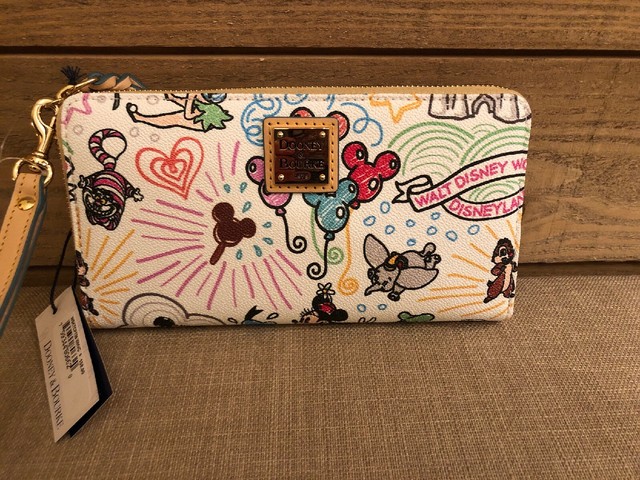 Disney Dooney Bourke Sketch Wallet Wristlet Castle Tink Zip Mickey Minnie