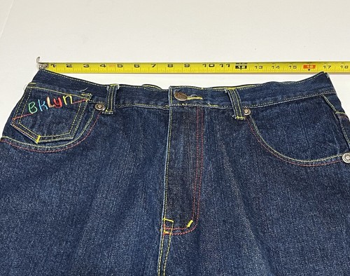 Brooklyn Express BKLYN Herren Y2k Baggy Hip Hop Denim Jeans kurz Etikett 36 Maße 34 - Bild 3 von 10