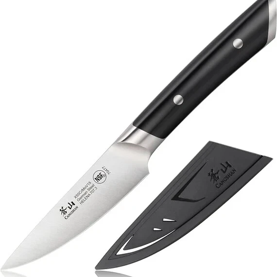 NEW! Cangshan Helena German Steel 3.5” Paring Knives with Sheath 503657 Black