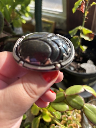 Aunt Elza’s Large Peacock Stone Scarab Ring Magical Fortune Teller Heirloom Adj - Picture 5 of 8