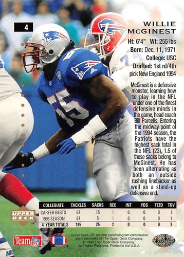 1994 SP #4 Willie McGinest RC Rookie New England Patriots Football Card NM-MT - Picture 2 of 2