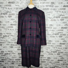 Kasper Suit Womens 16 Vintage 100% Wool Plaid Velvet Trim 2 Piece Career Work