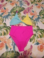 Multicolor Color-Block One-Piece Swimsuit with drawstring tie- Women's XL