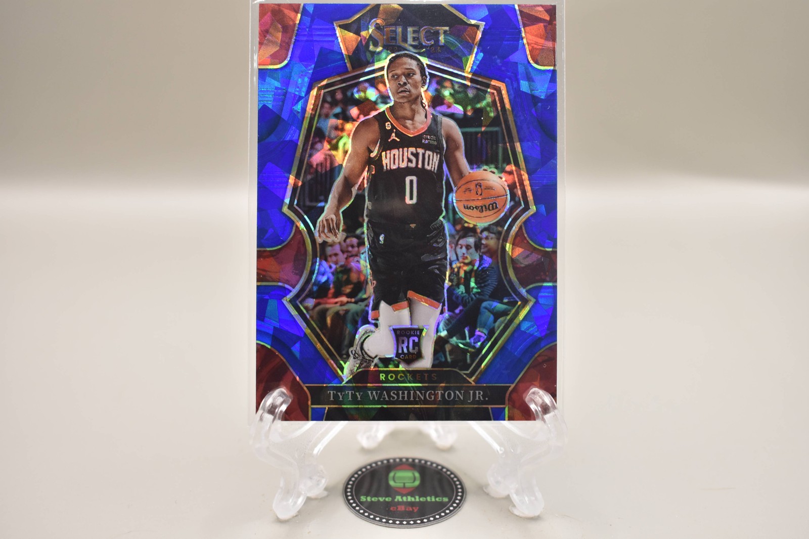 TyTy Washington Jr Rockets 2022-23 Panini Select Blue Cracked Ice Rookie RC #168