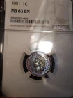 1881 Indian Head Cent NGC MS63 BN - MONSTER TONING - Incredible Eye Appeal