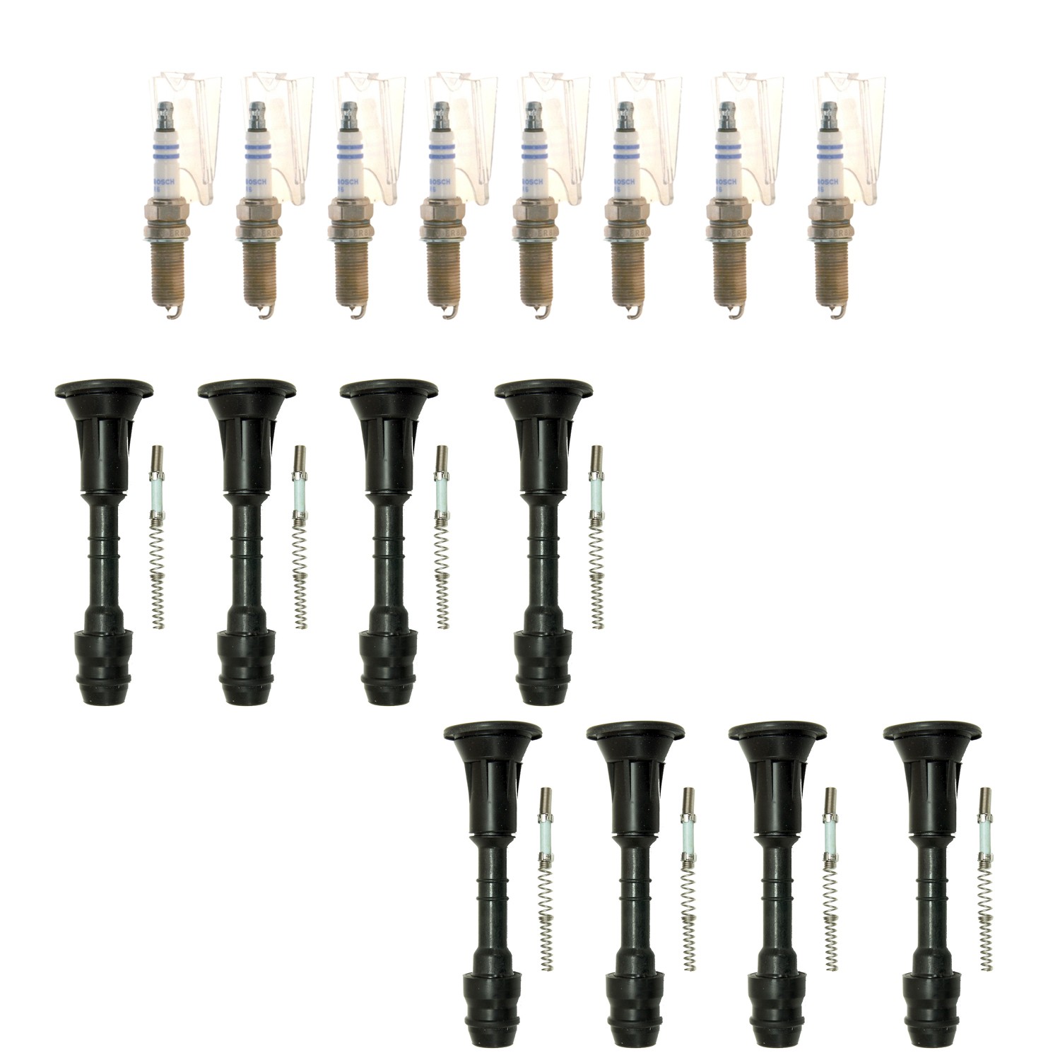 Bosch 8 Double Iridium Spark Plugs  NGK Coil Boots Kit for M45 FX45 4.5L V8