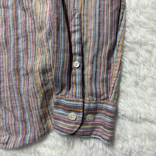 32 Bar Blues Shirt Mens L Multicolor Striped 100% Linen Long Sleeve Button Down - Picture 4 of 8