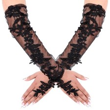 FdcZeyxior Women's Long Lace Fingerless Gloves, Black Elbow One Size,