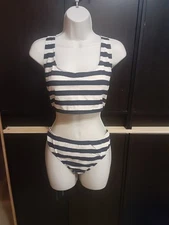 Sporty 2 Piece Blue &White Stripe Simple Juniors Stretch Cotton Swimsuit Sz15/XL