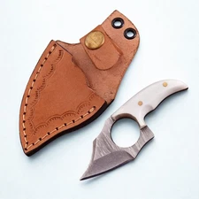 Custom Damascus Steel Knife Fixed Blade Skinner Hunting Bushcraft + Sheath