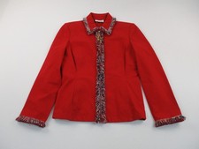 St John Sport by Marie Gray Blazer Jacket Small Red Fringe Trim Pockets Full Zip