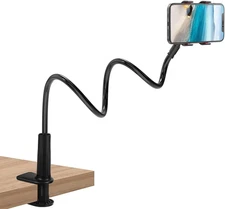 Adjustable Gooseneck Bed Phone Holder, 360° Flexible Clip Mount for Headboard (S