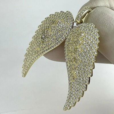 2.50Ct Lab Created Diamond Angel Wings Pendant 14K Yellow Gold Silver Plated