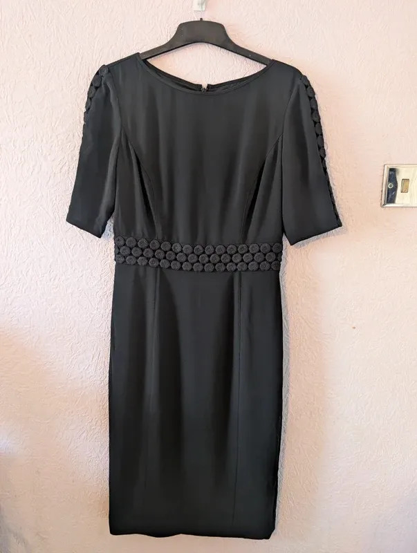 Jaeger Sheath Dress UK 10 Black Crochet Detail