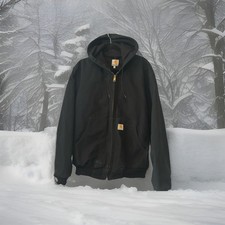Carhartt USA Made Black Hooded Zip Jacket Men’s Large Workwear Heavyweight