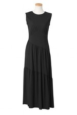 NWT DKNY Womens Medium Maxi Dress Black Sleeveless Mock Neck Stretch Snap Neck