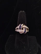 Genuine Blue Sapphire And 925 Sterling Silver Knot Ring w/ Diamonique Accents