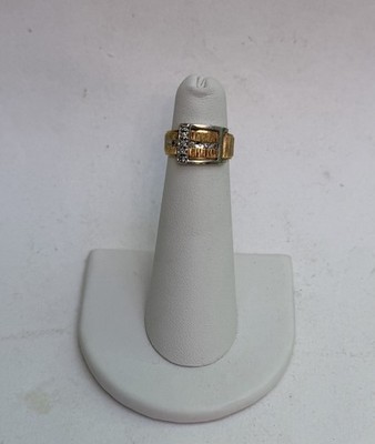 Vintage 14K Two Tone Diamond Buckle Ring 4 Grams Sz 3