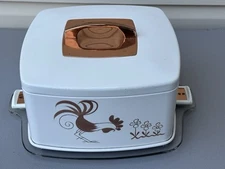 Mid-century Cake Or Dessert Carrier Copper Metal & Glass Rooster Design