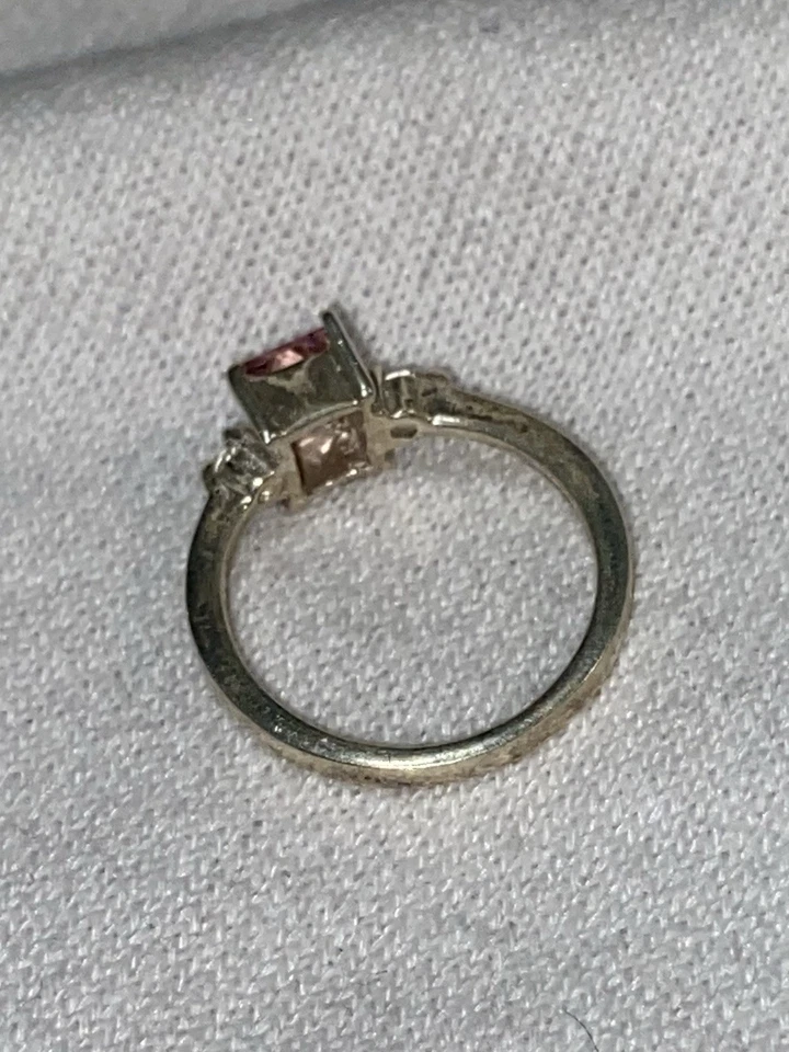 Anillo de compromiso de princesa de ley con piedra rosa y circonita cúbica 925 talla 6,5 Foto 4 de 4