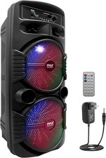 Pyle Portable Bluetooth PA Speaker System 600W Dual 8 Subs Party Lights Usb