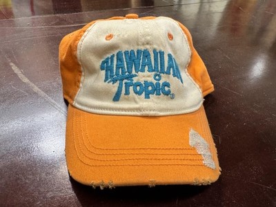 Hawaiian Tropic Hat Cap Fitted Mens Large Orange Beach Sun Tan