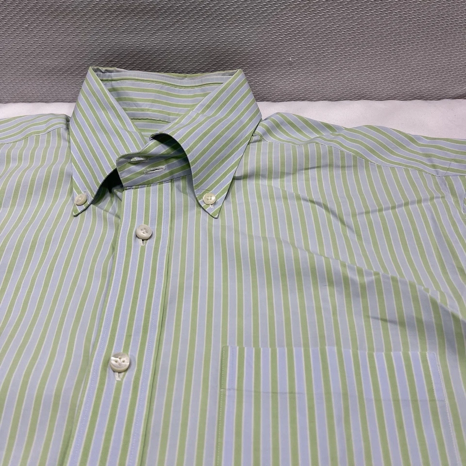 Camisa Borrelli Napoli Para Hombres 16 41 Verde y Azul Rayas Hecha en Italia Vestido de Algodón Foto 2 de 4
