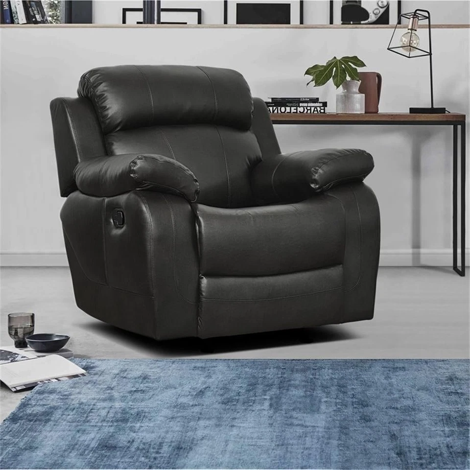 Lexicon Marille Traditional Faux Leather Glider Reclining Chair in Black - Image 3 of 4